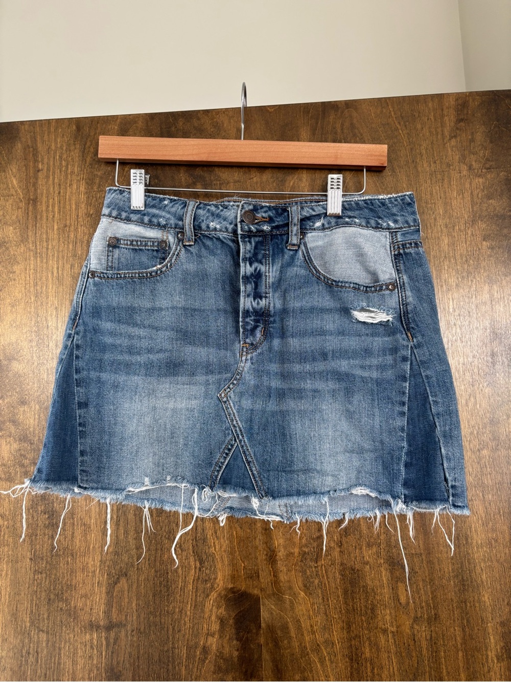 American Eagle Outfitters Two-Tone Blue Denim Mini Skirt